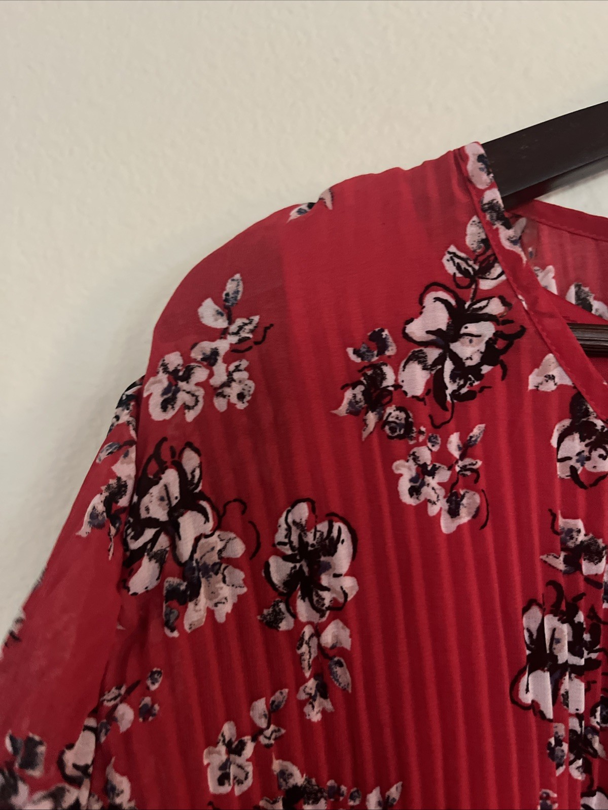 Simply Emma 3/4 Wide Sleeve Babydoll Lined Floral Red Top Blouse SZ 3X