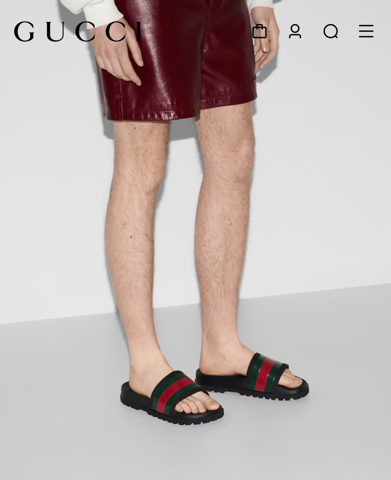 $510 Gucci Auth Men Black Web Rubber Pool Slides 9.5 US 9 UK 43 EU Sandals Shoes