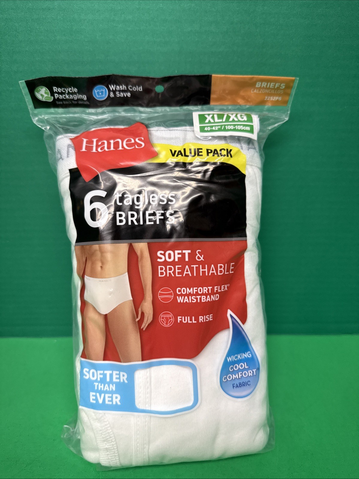 Hanes Briefs 6-Pack Men’s Tagless White Underwear 100% Cotton Size XL 40-42 NEW