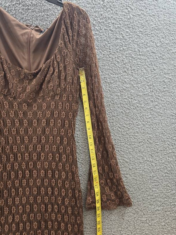Bardot Evannia Bell-Long Sleeve Lace Dress Women’s 12 Chocolate Square Neck