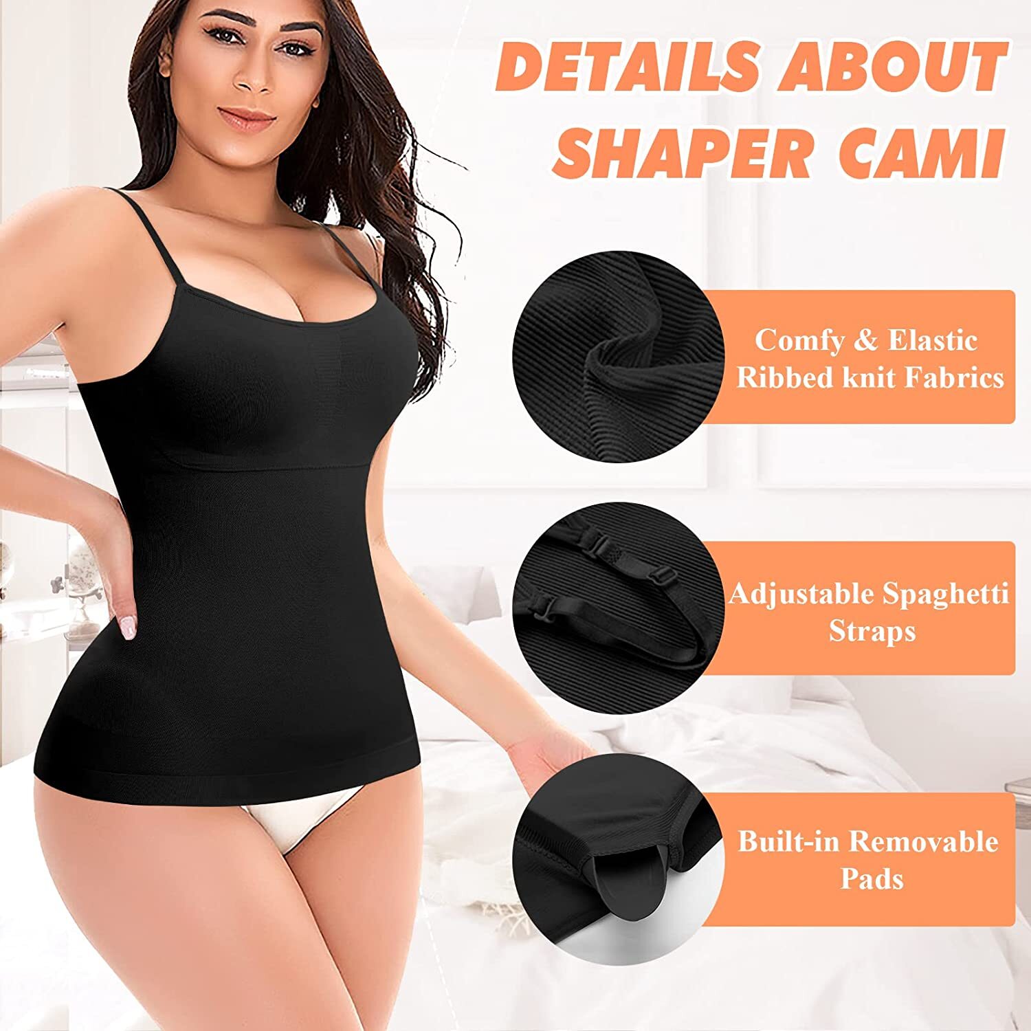 Women Shapewear Cami with Built in Bra Tummy Control Compression Tank Top Shaper