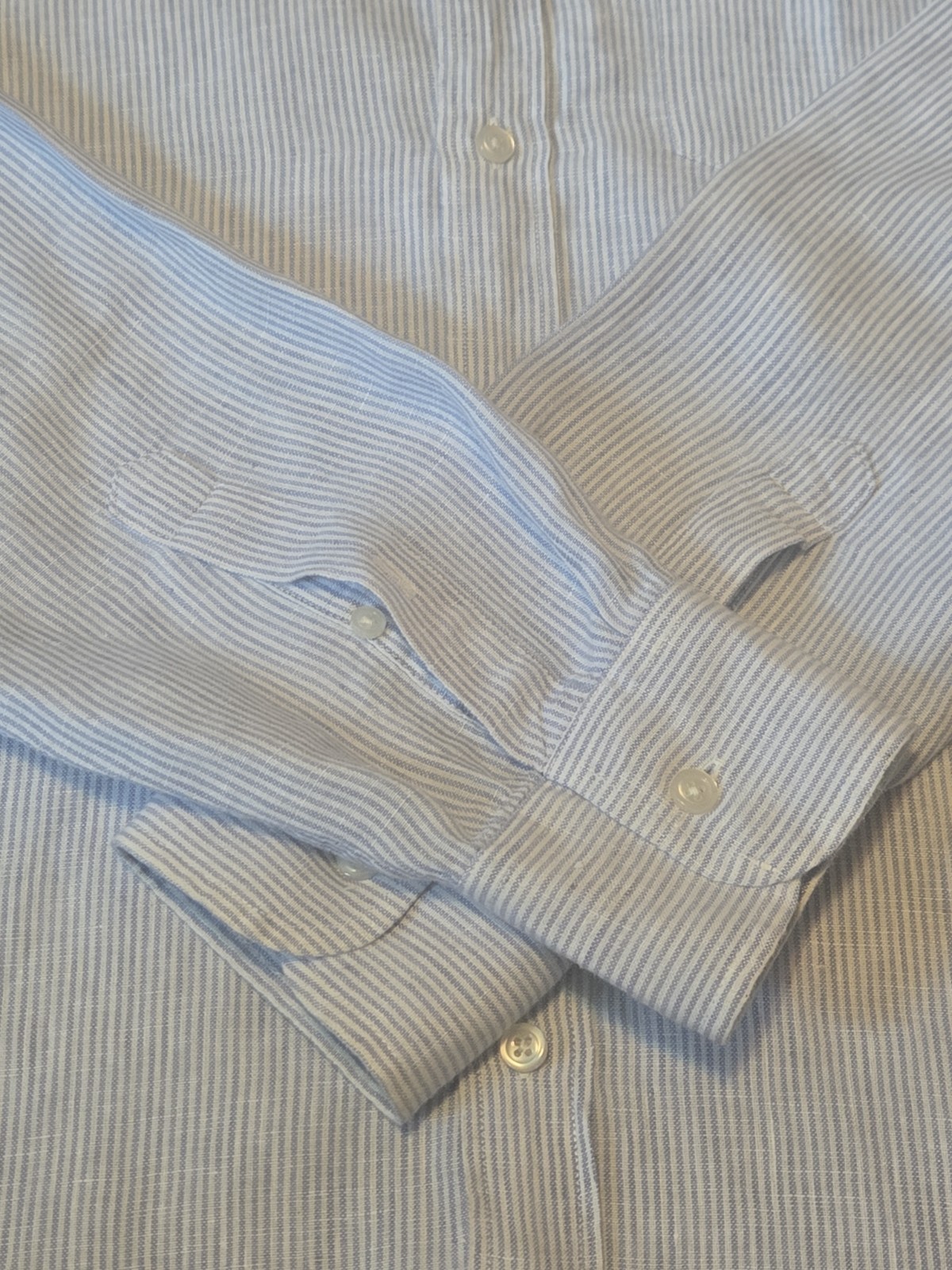 J.Crew Men MT Tall Baird McNutt Irish Linen Striped Button Down Shirt Blue White
