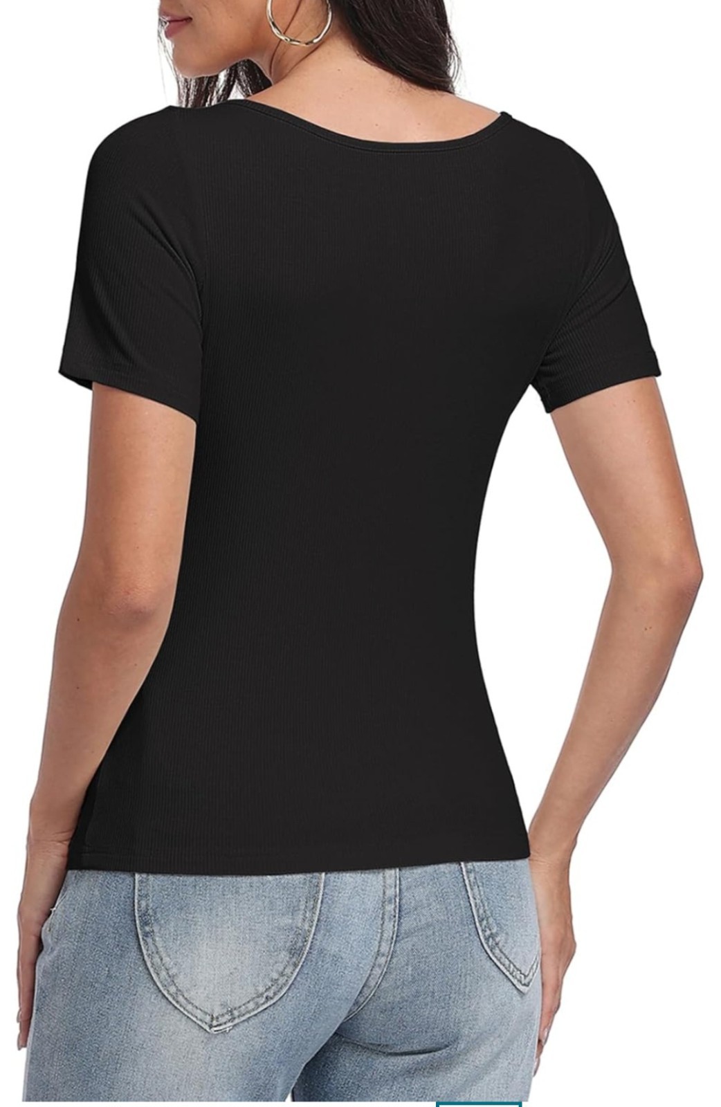 Bamboo Cool Womens Skin Tight Henley T-Shirt Short Sleeve Ribbed Black XL