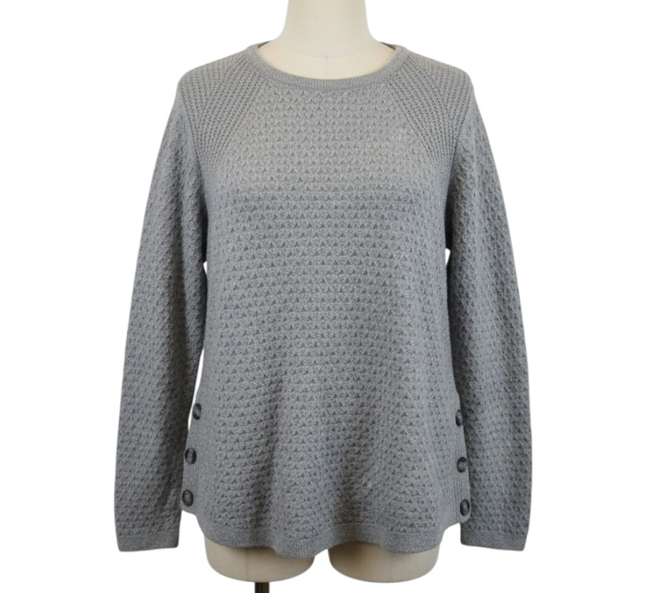 NWT J.JILL Gray Heather Sweater CHUNKY BASKETWEAVE KNIT Buttons on Sides SZ XL