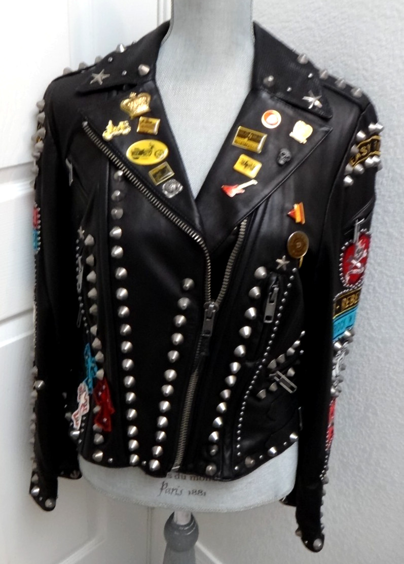 Double D Ranch Angels on Horseback Biker Jacket Embellished Black Leather Size M