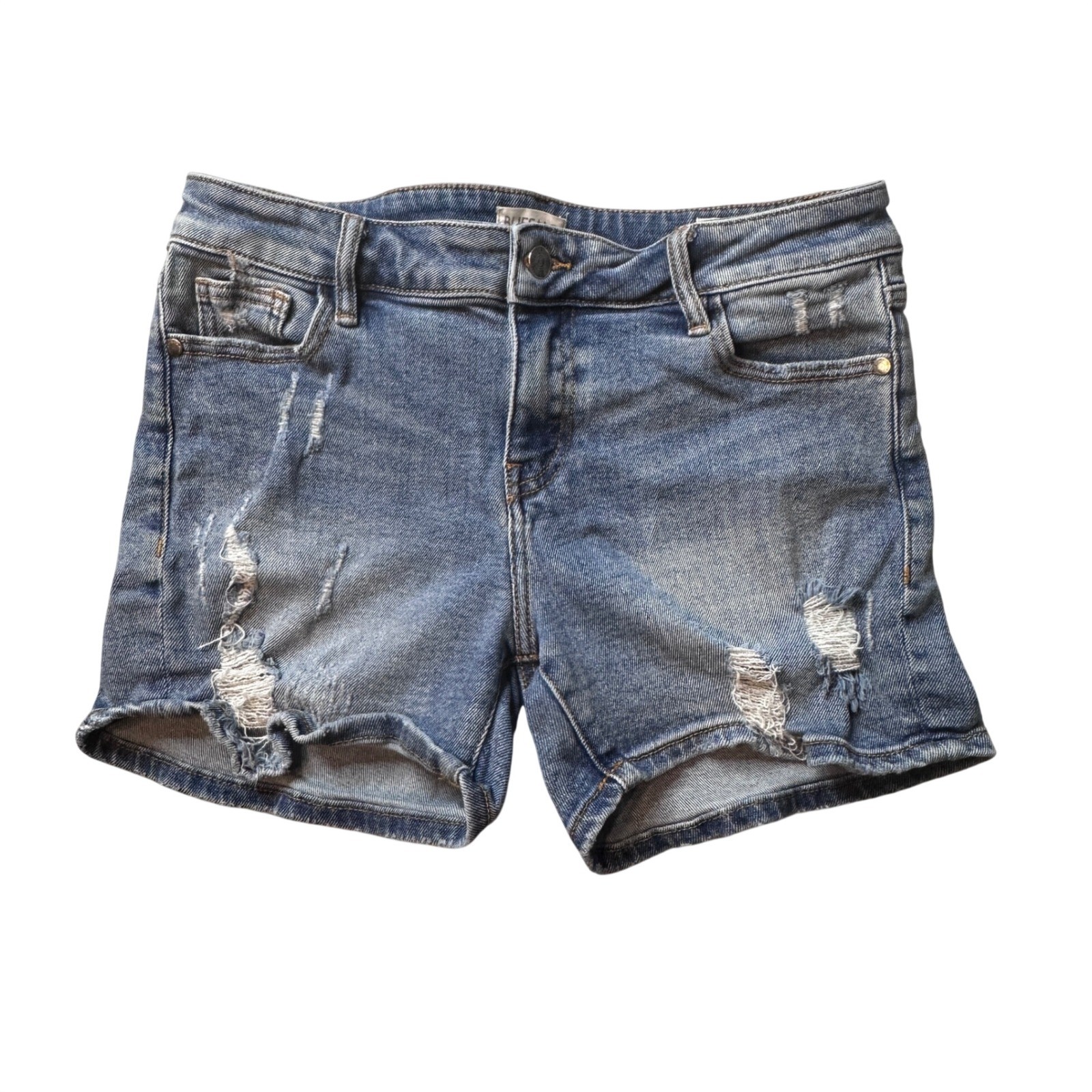 Buffalo Jean Shorts Womens 28 Blue Lexi Semi Hi Short Distressed Stretch Denim