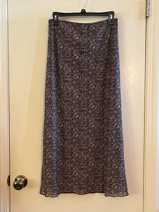 RSQ Ditsy Floral Maxi Skirt Women’s Small Black Pink Elastic Waist