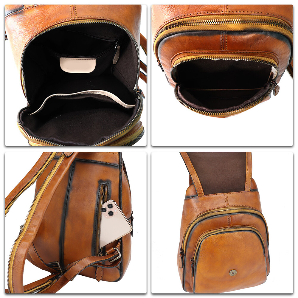 Genuine Leather Backpack for Women Leather Knapsack Rucksack Bag Daypack Purse