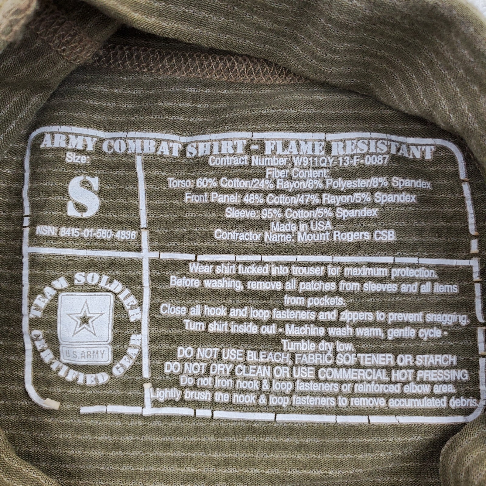 Army Military Combat Shirt Men Size Small Camo Flame Resistant