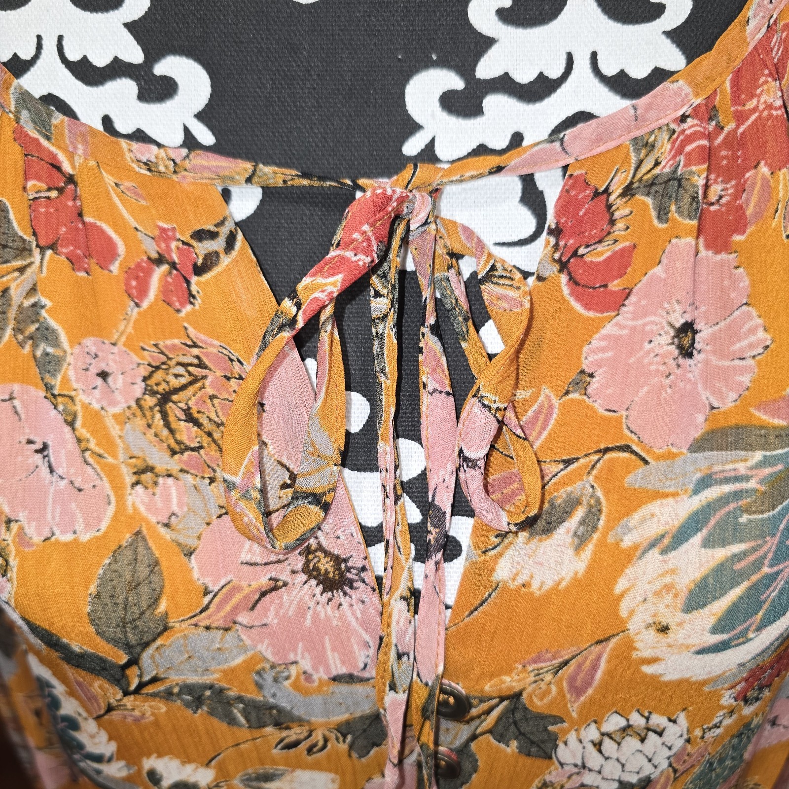 Kate And Sam Maxi Dress Orange Floral Sheer Sleeves Lined Sz L Feminine…