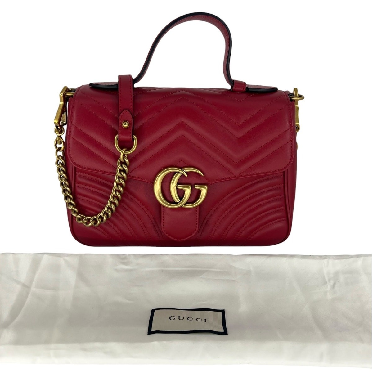 Gucci GG Marmont Small Matelasse Leather Top Handle Bag Hibiscus Red