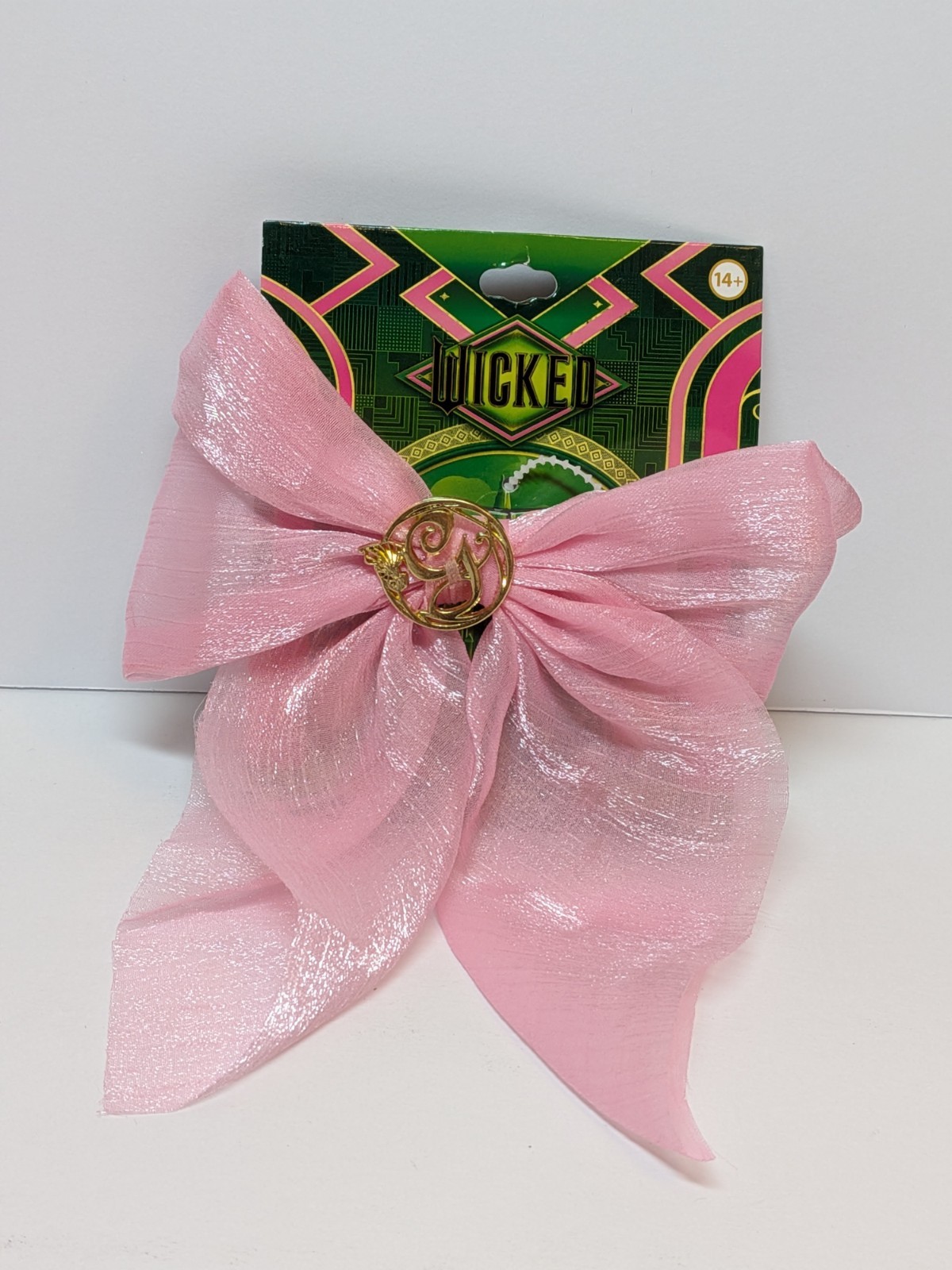 Wicked Glinda Logo Hair Bow Pink Iridescent Glitter Barrette Fan Gift NEW