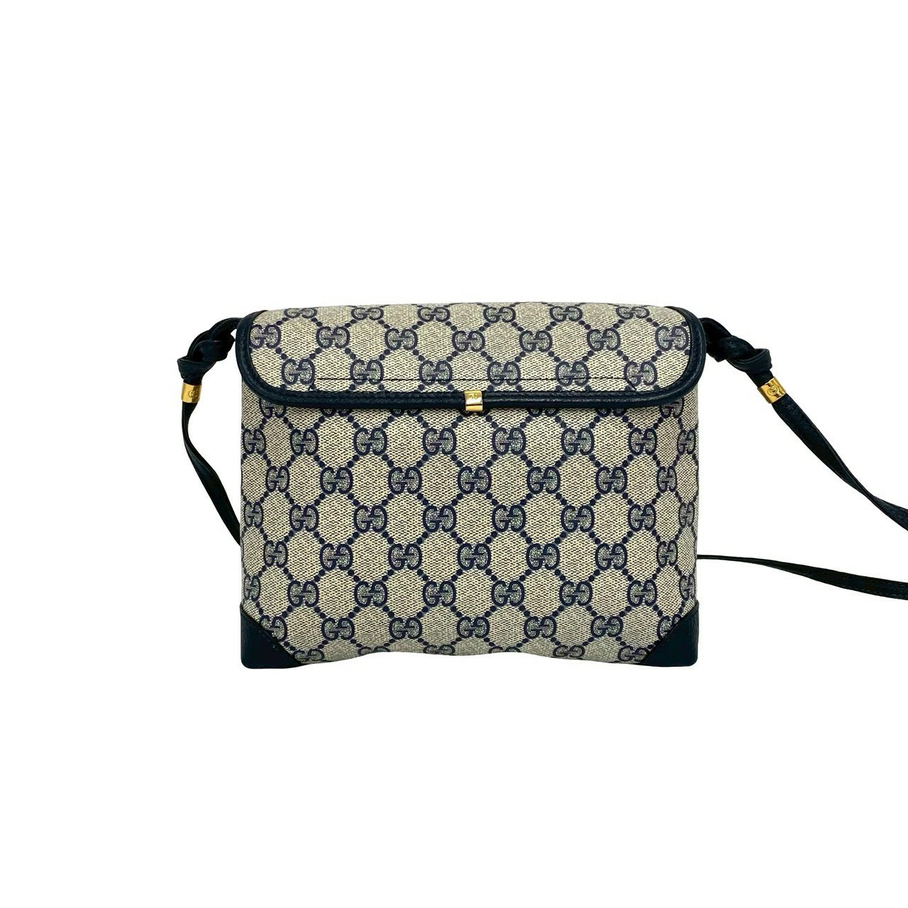 GUCCI Vintage Old Gucci GG Logo Pattern Leather Mini Shoulder Bag Pochette Navy