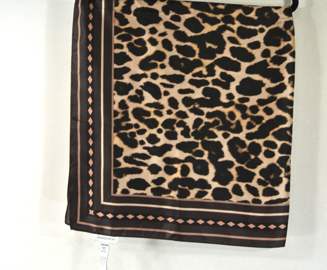 NEW, Nordstrom Leopard Print Square Silk Scarf in Brown One Size #SC85