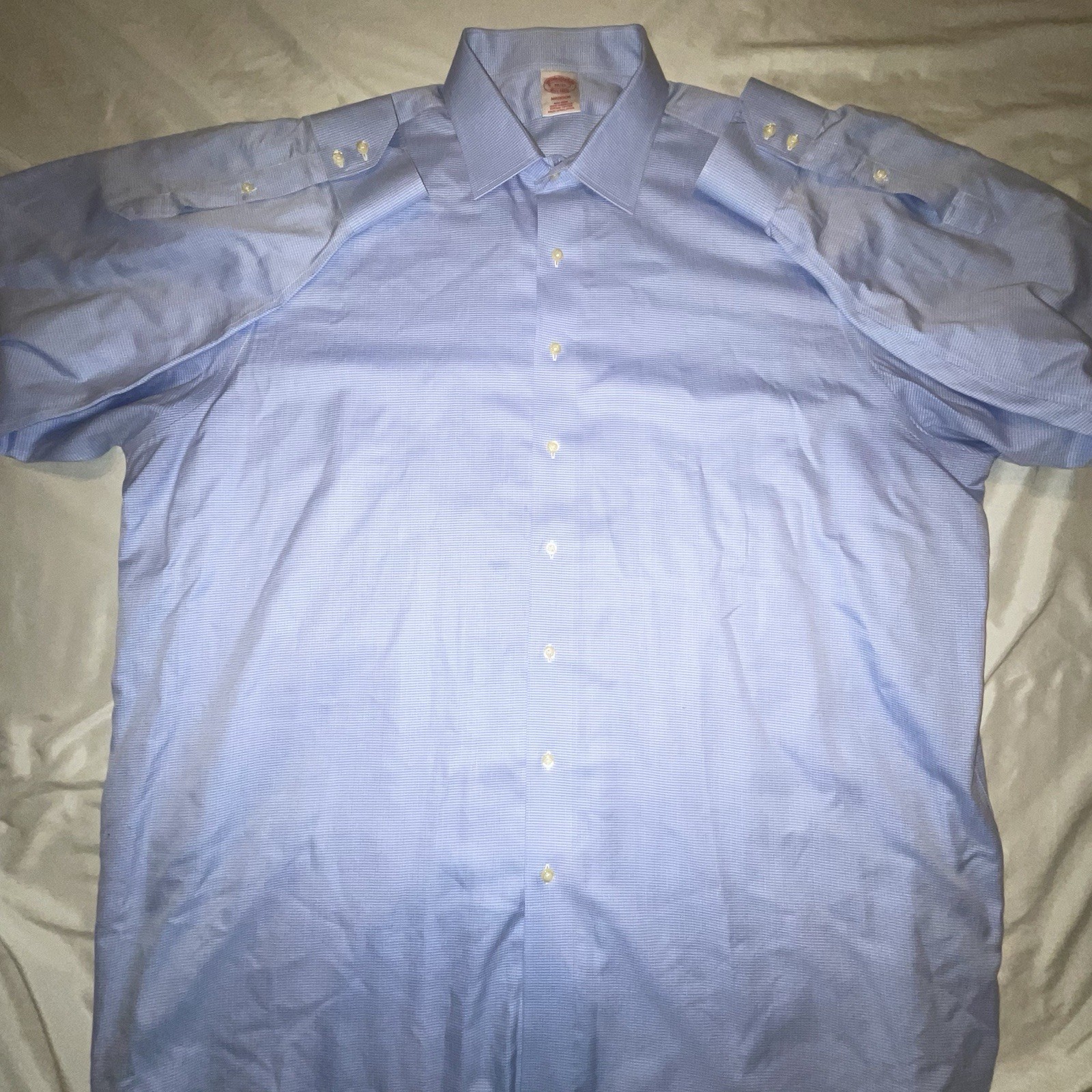 Brooks Brothers Dress Shirt Mens 19 37 Blue Micro Check Madison READ