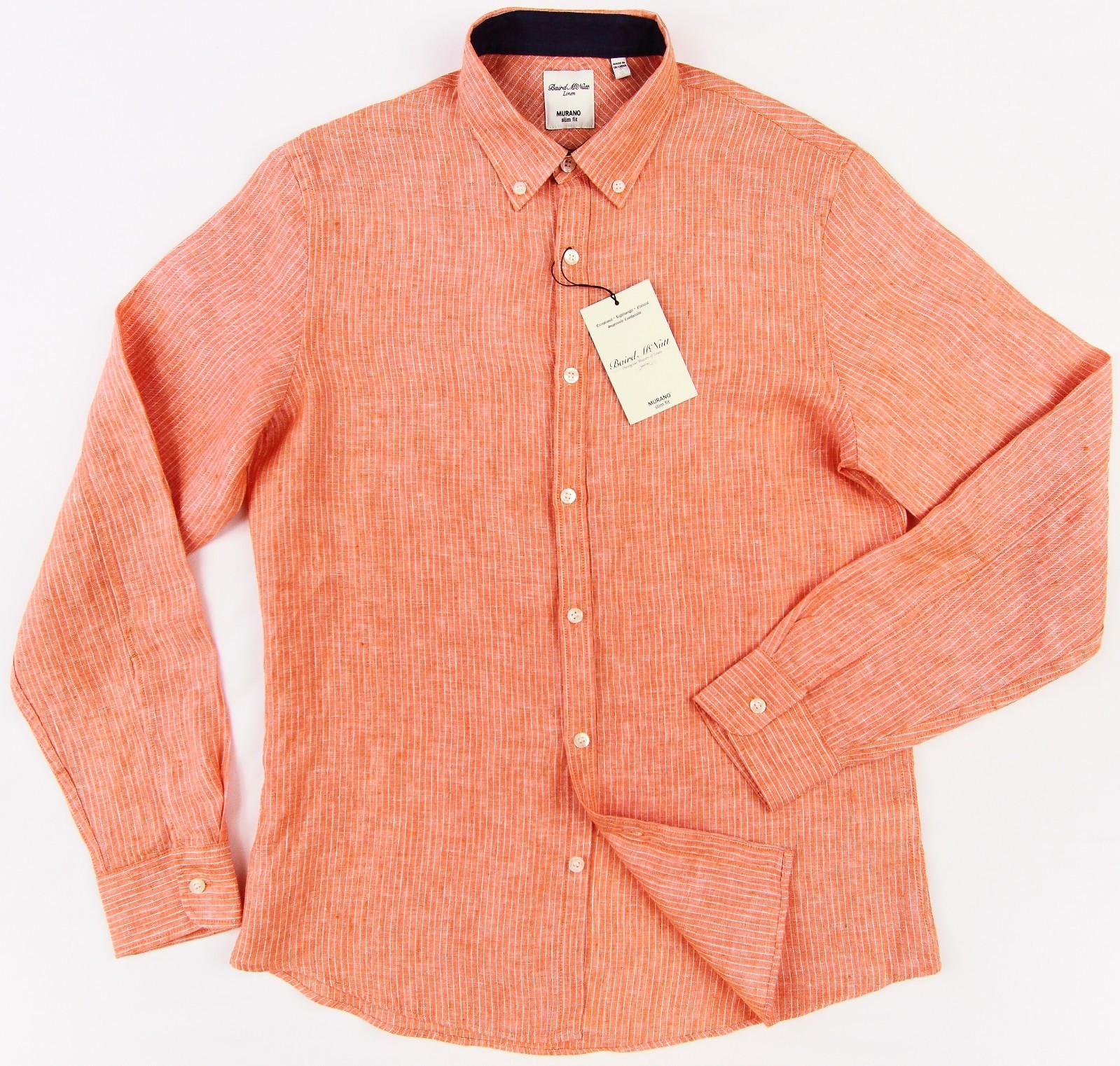 Men’s MURANO Orange White Striped Slim Fit Linen Shirt Extra Large XL NWT NEW