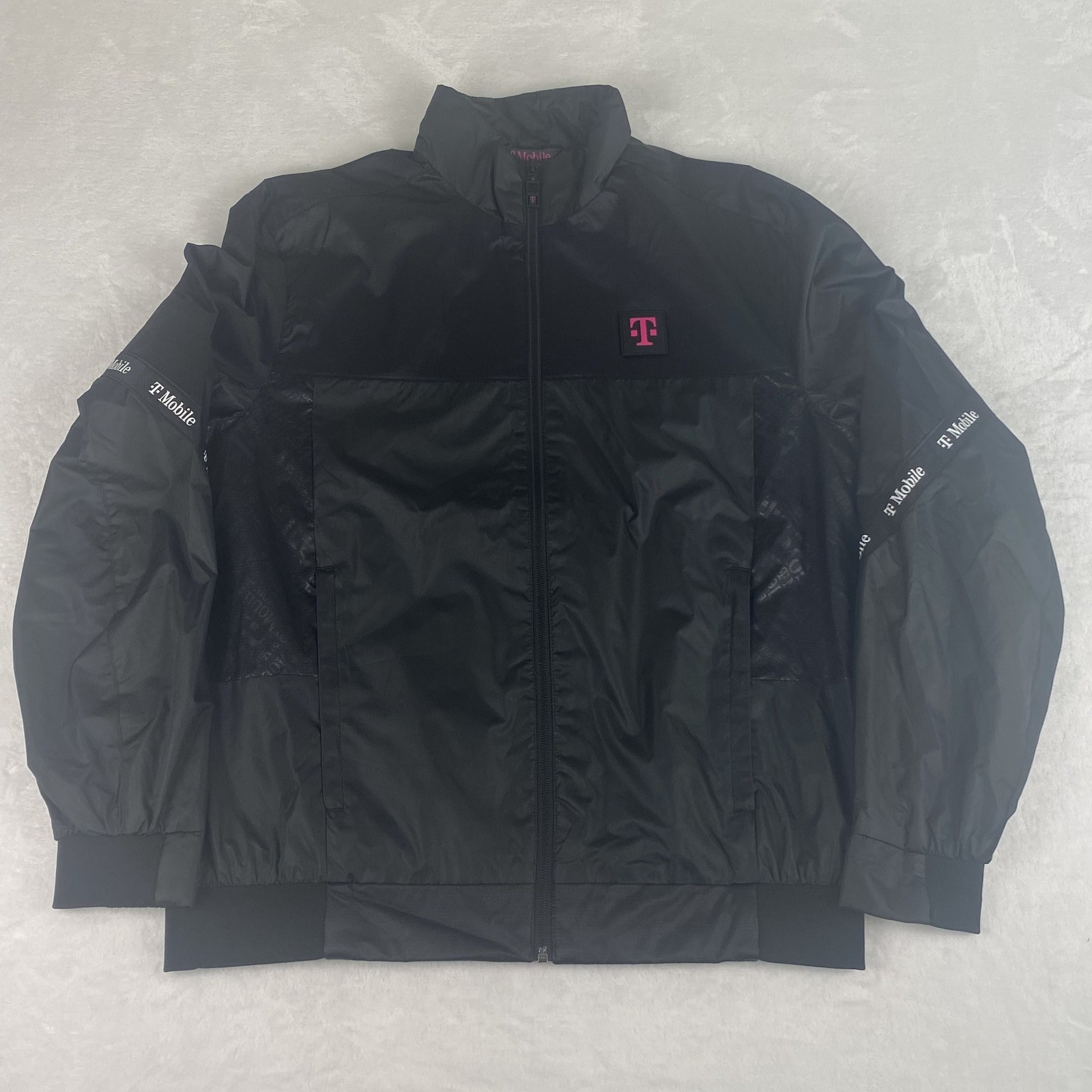 T-Mobile Jacket Mens Medium Black Lightweight Windbreaker Full Zip Pockets