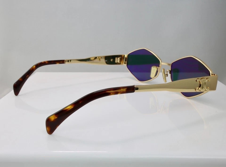 Celine CL40254U Rectangle Sunglasses Gold Frame Green Lens 54mm Unisex