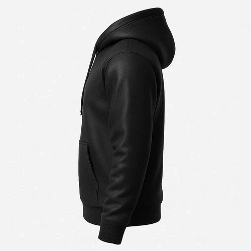 Men’s Black Premium Leather Hoodie Genuine Handmade Lambskin Leather Jacket