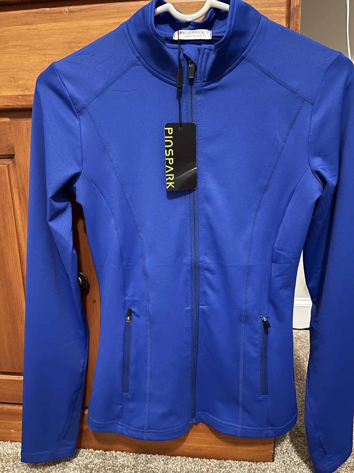 PINSPARK Women’s Blue Active Jacket Full Zip Pockets Athletic Fit XS