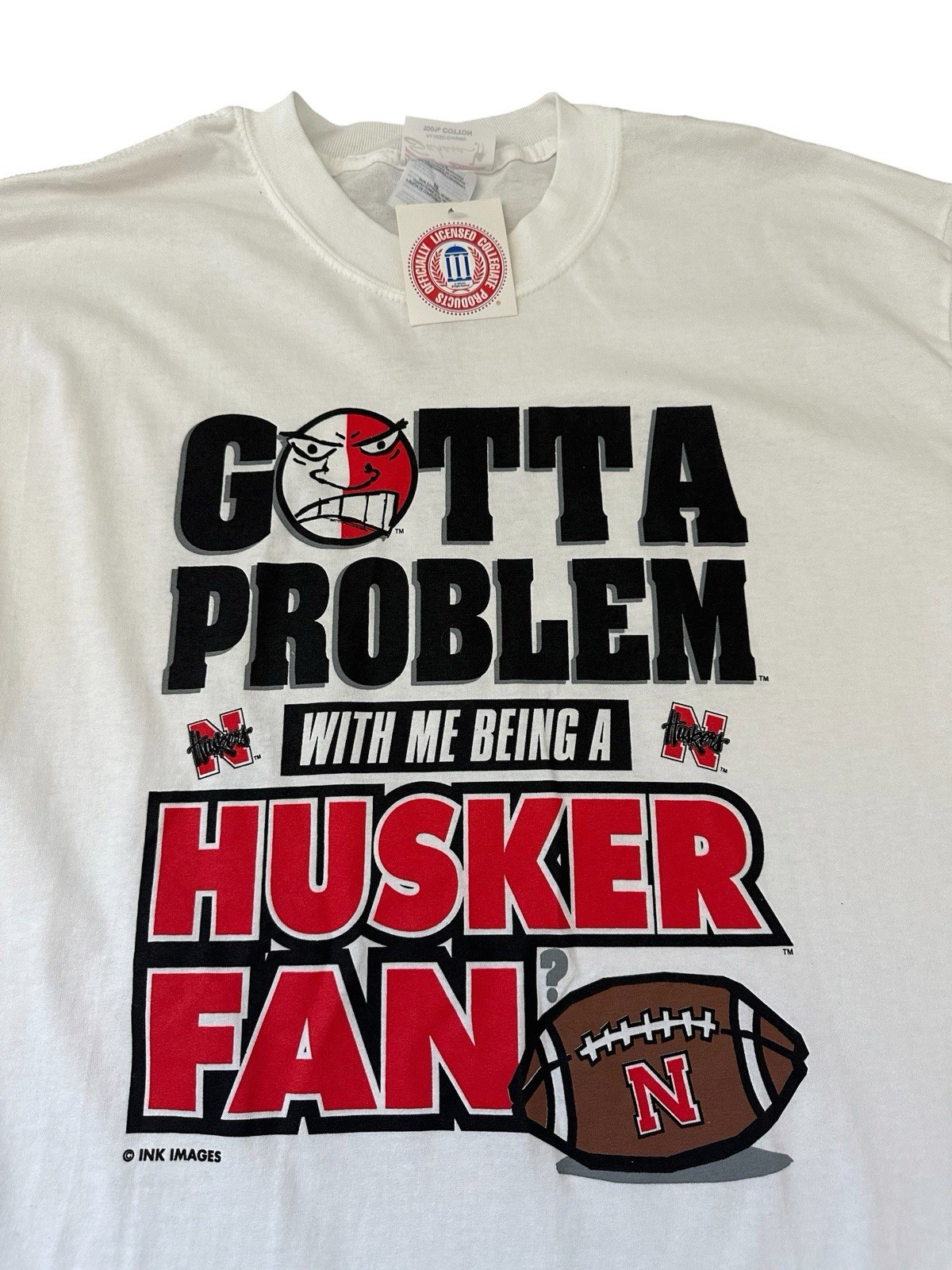 Vintage Nebraska Husker T Shirt Men’s XL Dead Stock 90’s Football White