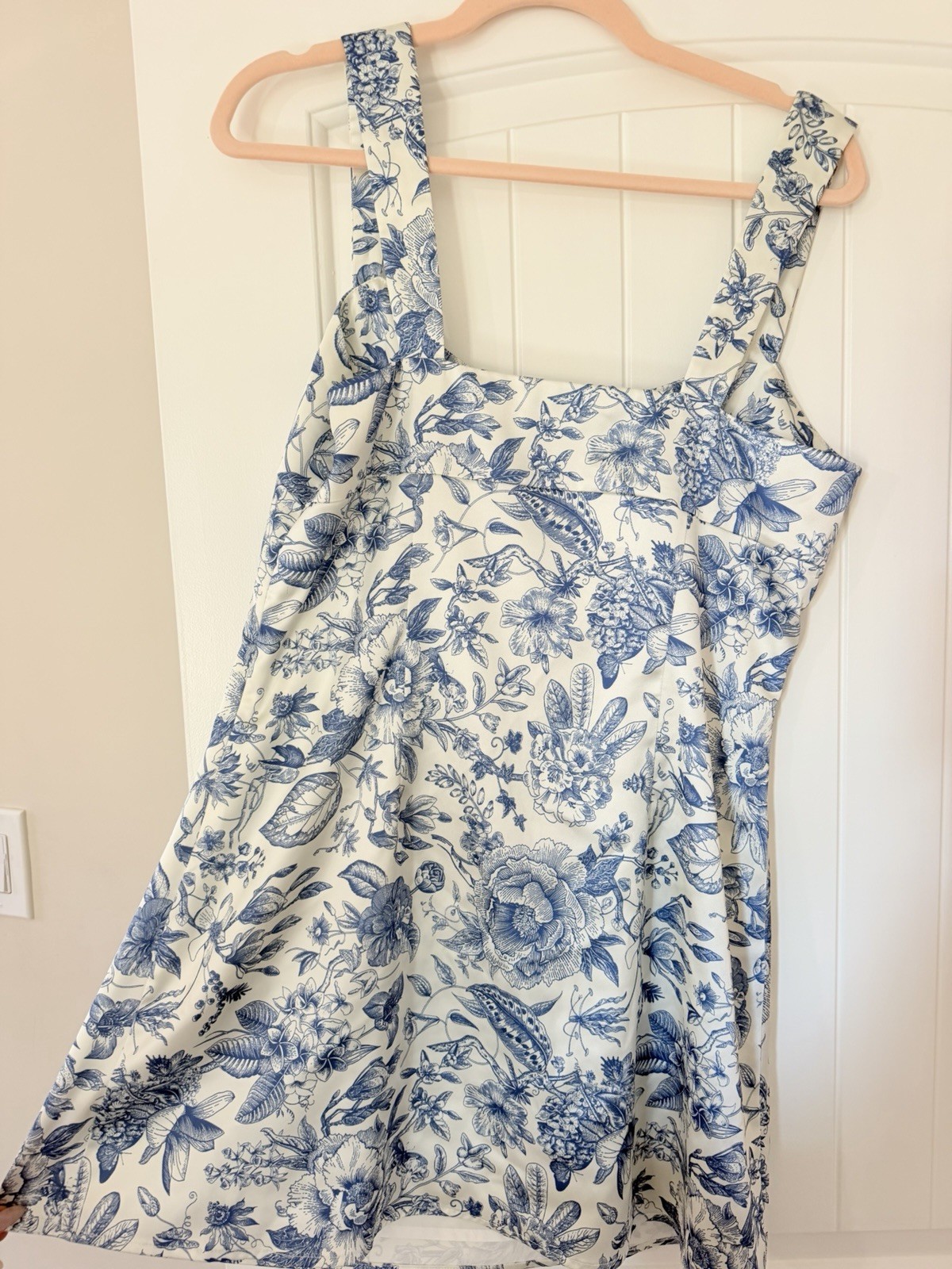 Peppermayo Blue White Toile Floral Mini Dress XL US 12 Sleeveless Cottagecore