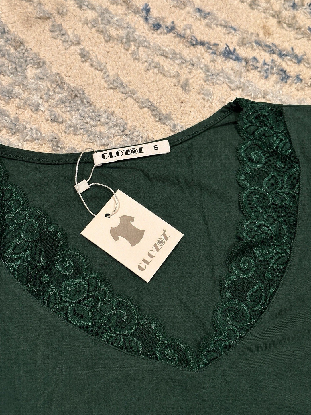 Y2k lace trim babydoll top green Ribbed Pima Cotton V-Neck Long Sleeve Top Small