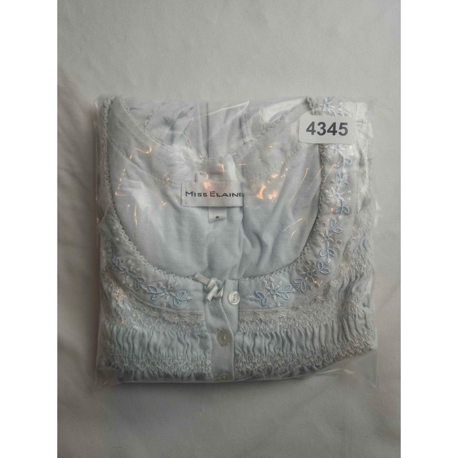 Miss Elaine Nightgown Small Light Blue Smocked Floral Embroidered Sleepwear
