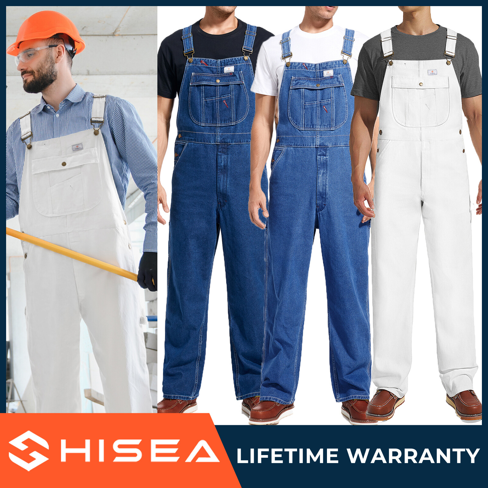 HISEA Men’s Bib and Brace Carpenter Overalls Dungarees Heavy Duty Workwear Jeans