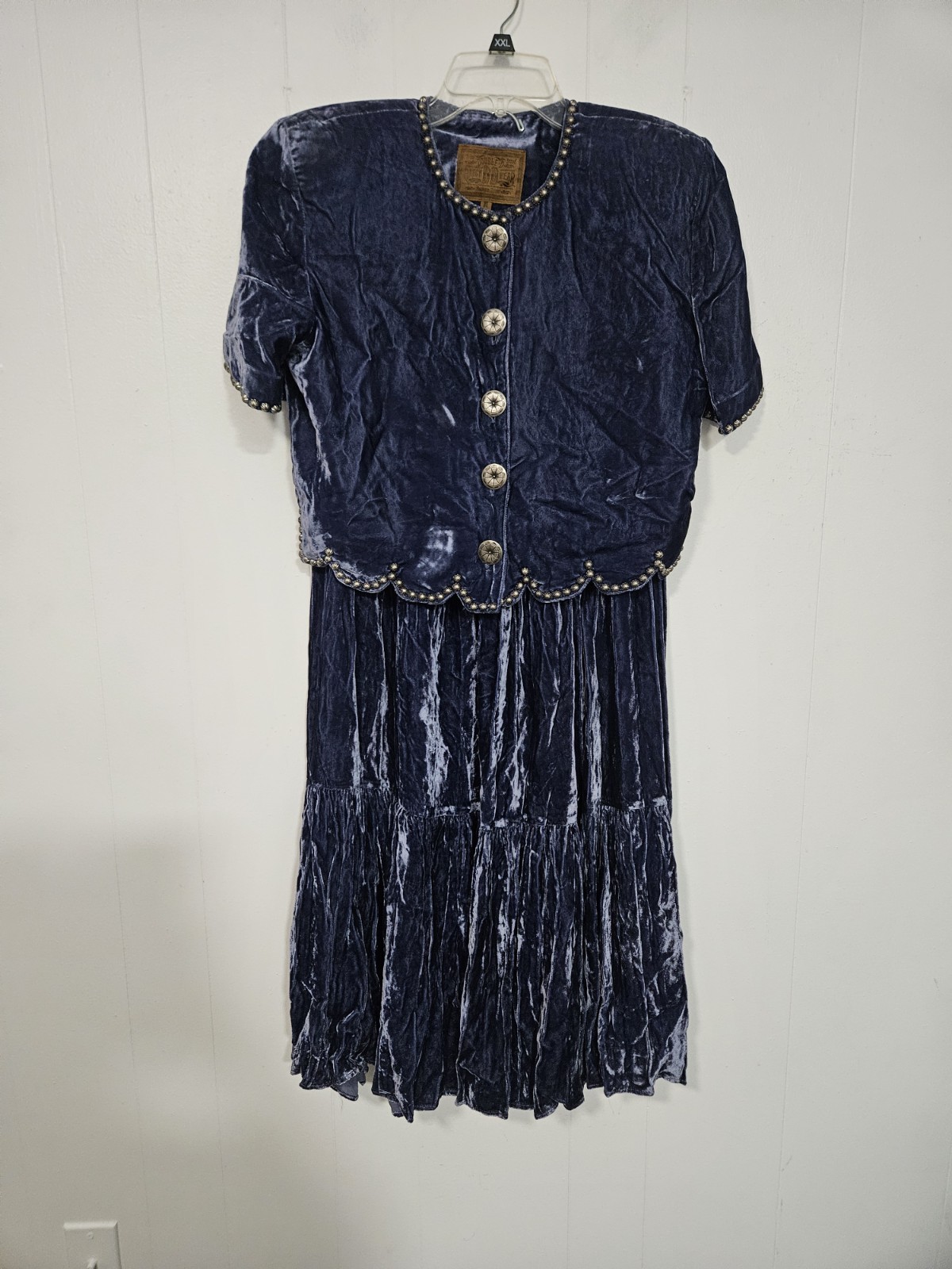 Double D Ranch Blue Crushed Velvet Studded Jacket & Skirt