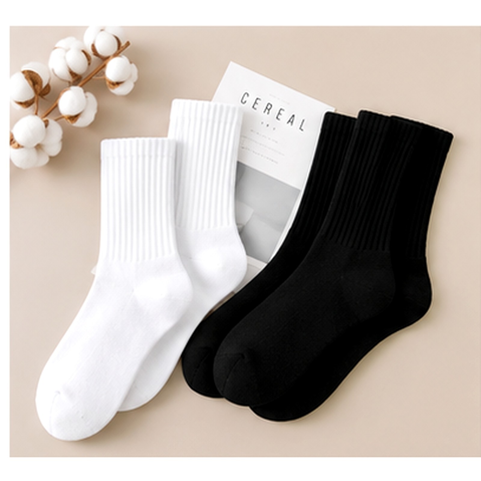 Women High Rib Crew Socks 10 Pairs Cotton Cushioned Odor Free Athletic Casual
