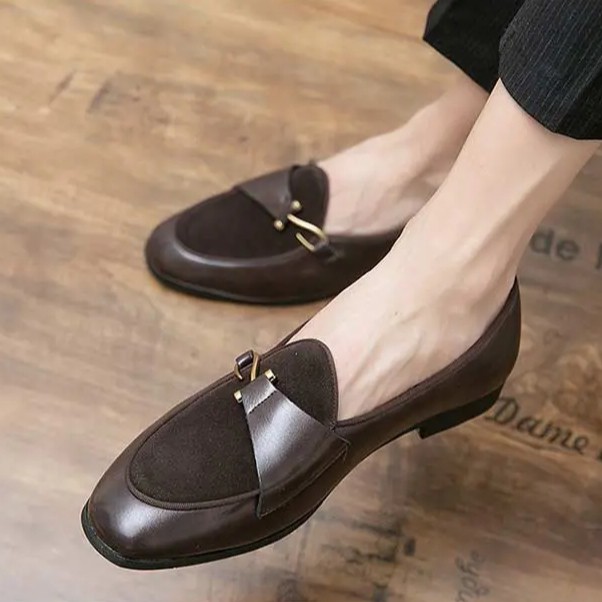Men’s Slip on Velvet Leather Splicing Shoes Flats Oxfords Hook Driving Fashion
