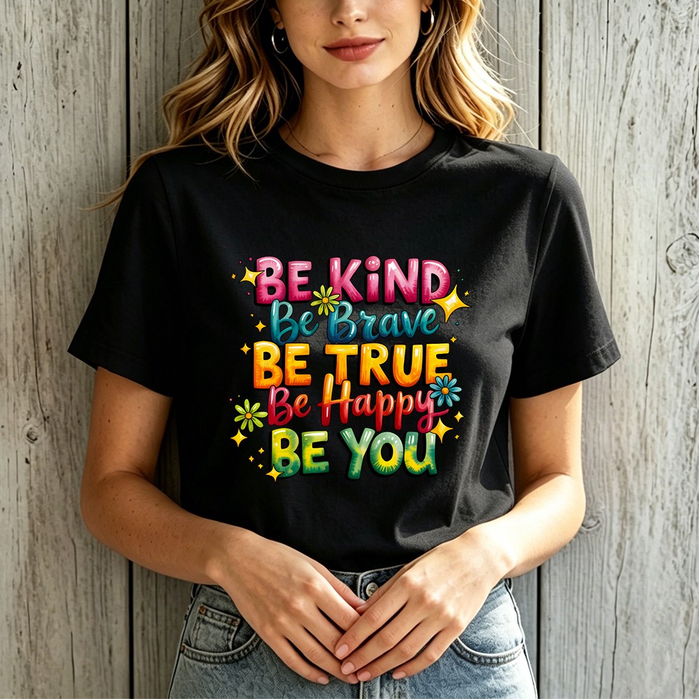Positive “Be Happy Be You” T-Shirt Floral Inspirational Casual Statement Top
