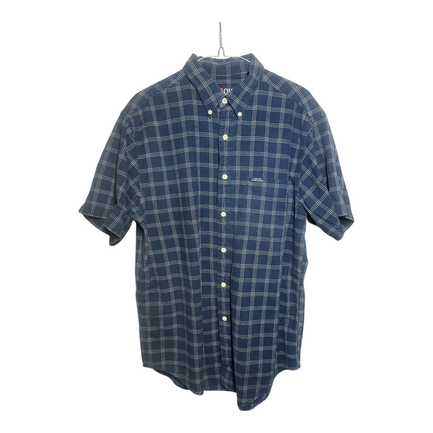 Chaps Ralph Lauren Men’s Blue Plaid Short Sleeve Button Up Shirt M Classic