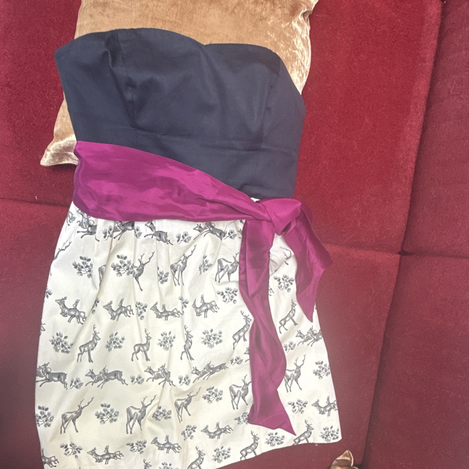 Anthropologie Women’s8 Sweetheart Strapless Fit&Flare Satin Animal Dress POCKETS