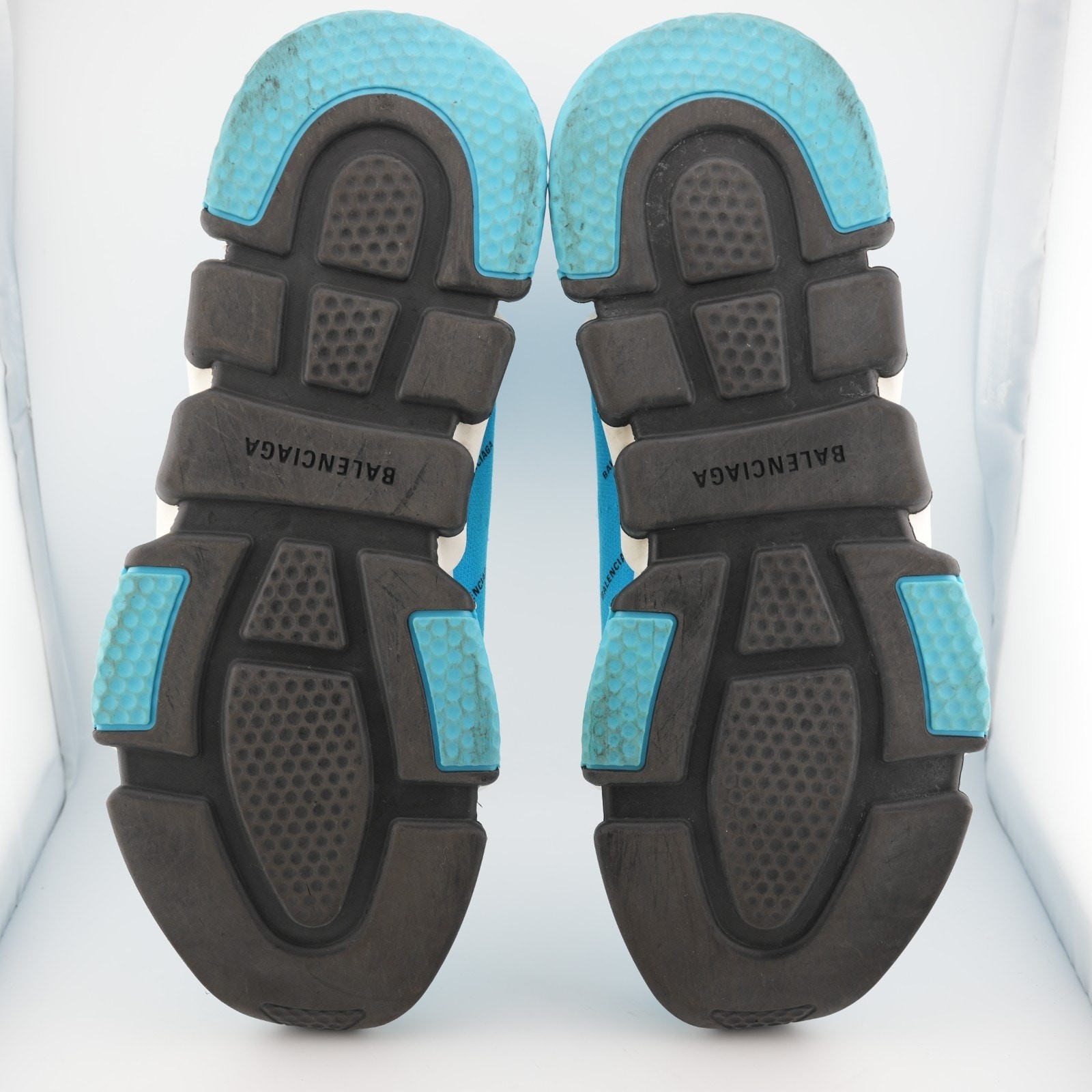 Balenciaga All Over Logo Speed Sneaker Sock Shoe Turquoise Blue US 11 Men’s