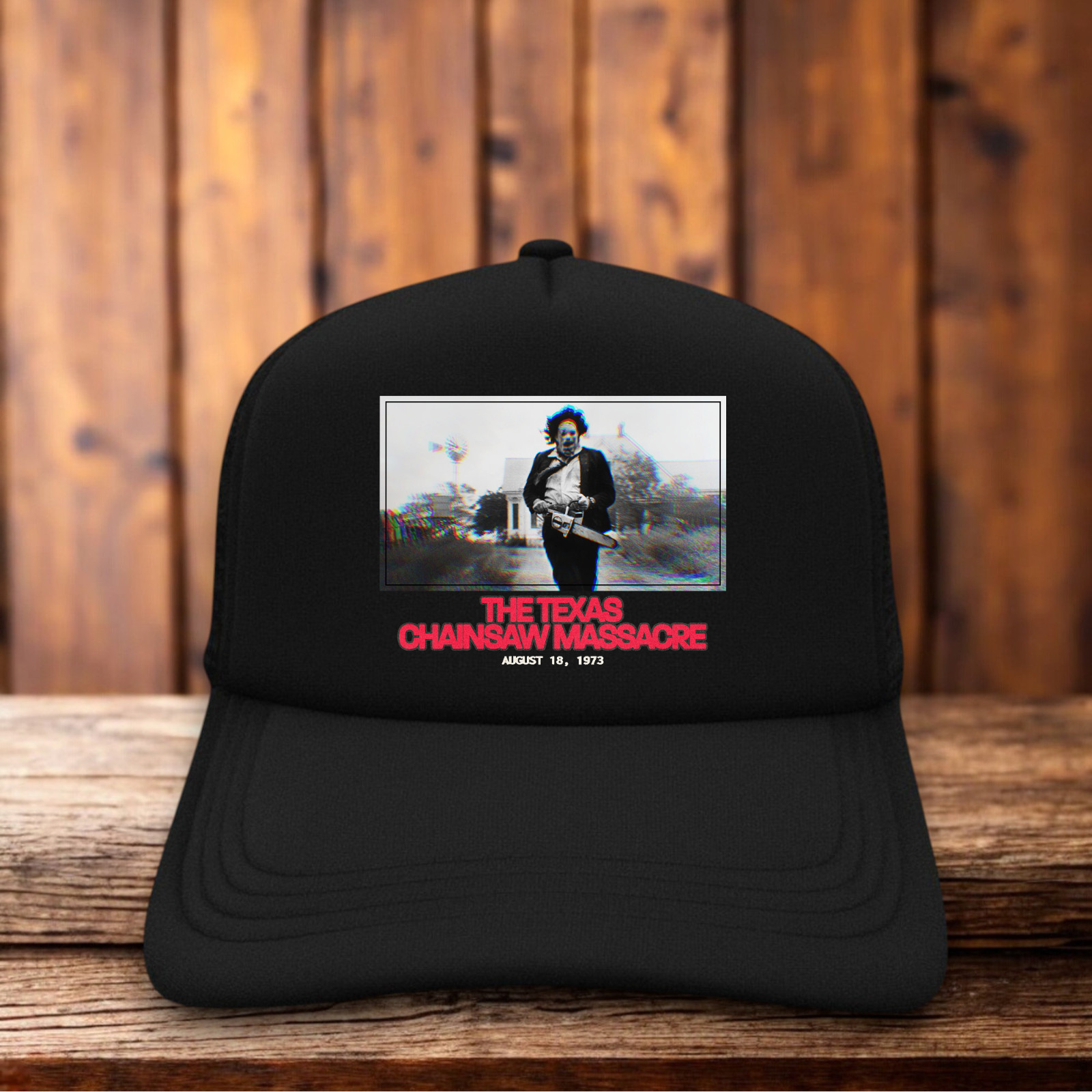 Texas Horror Movie Mens Trucker Hat Black 70s Cult Classic Slasher Farmhouse