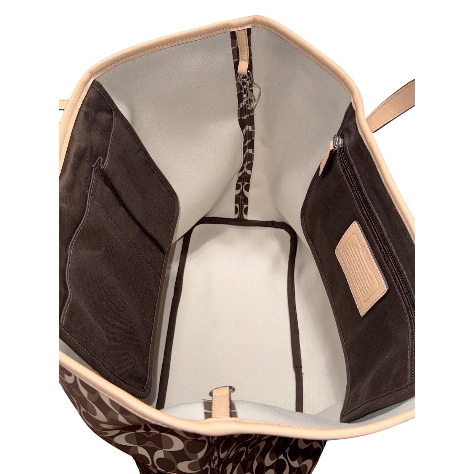 Coach 2013 Park Metro Splt Signature Tote Brown Tan Leather Trim F25673 NWT Read