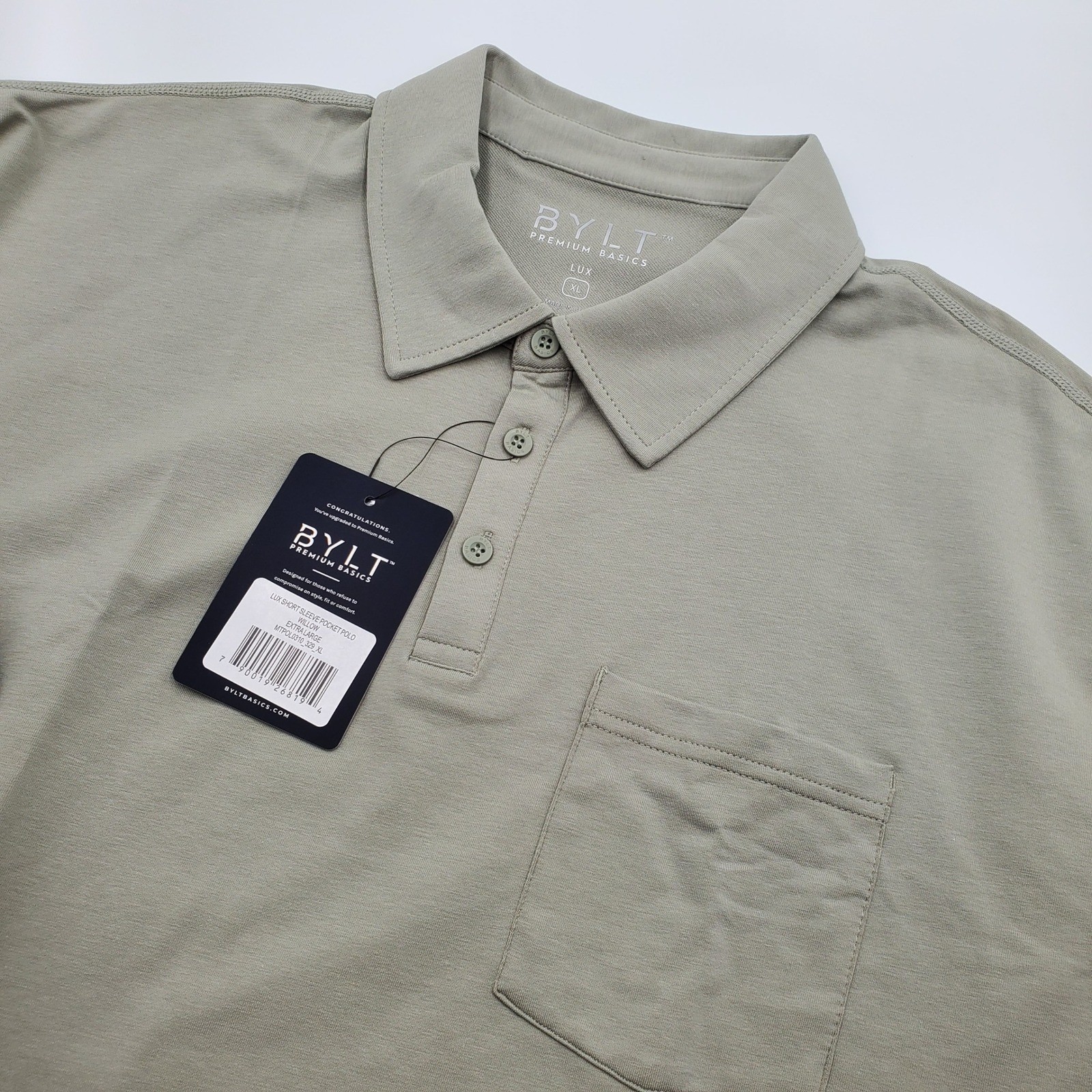 BYLT Premium Basics Lux Short Sleeve Pocket Polo Willow Green XL