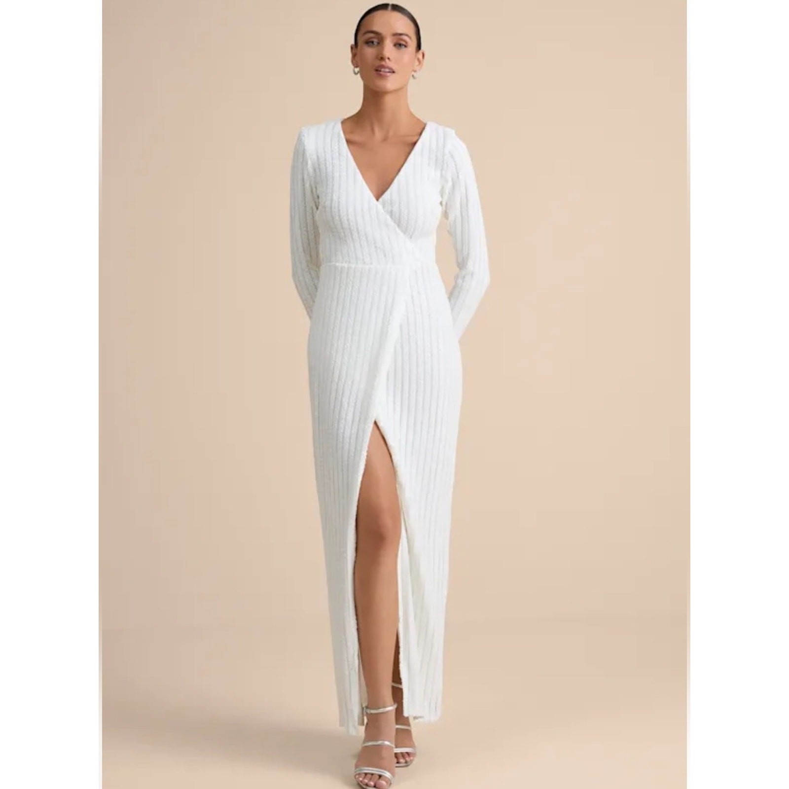 Lulus Love Lasts Forever White Sequin Long Sleeve Maxi Dress Size XS NWT