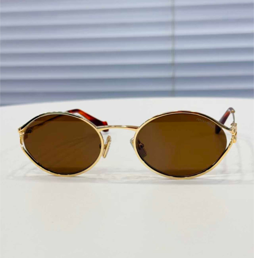 Miu Miu SMU 52YS Brass Gold/Dark Brown Logo Sunglasses 54-21-125mm New