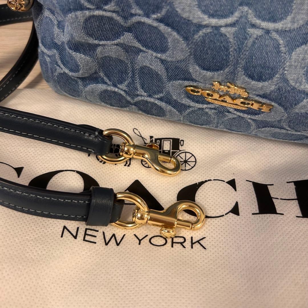 COACH Faye Drawstring Bag Signature Denim Canvas 2Way Shoulder Crossbody CH230