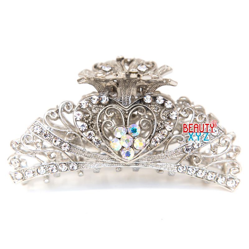 USA Hair Claw Rhinestone Crystal Hairpin Large Metal heart hair claw clamp Clip