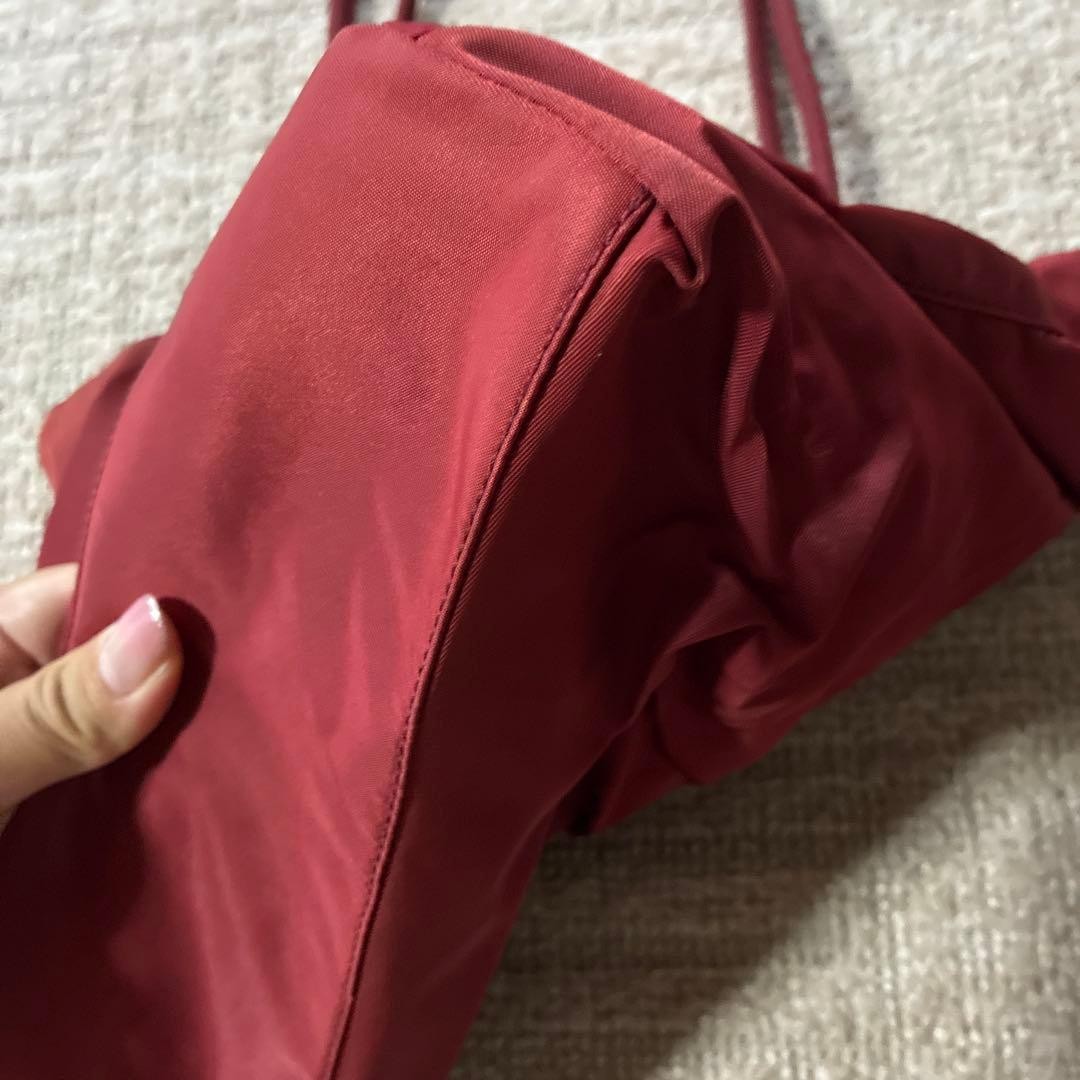 Authentic PRADA Bordeaux Nylon Tote Bag 12.6in Lightweight Excellent Condition