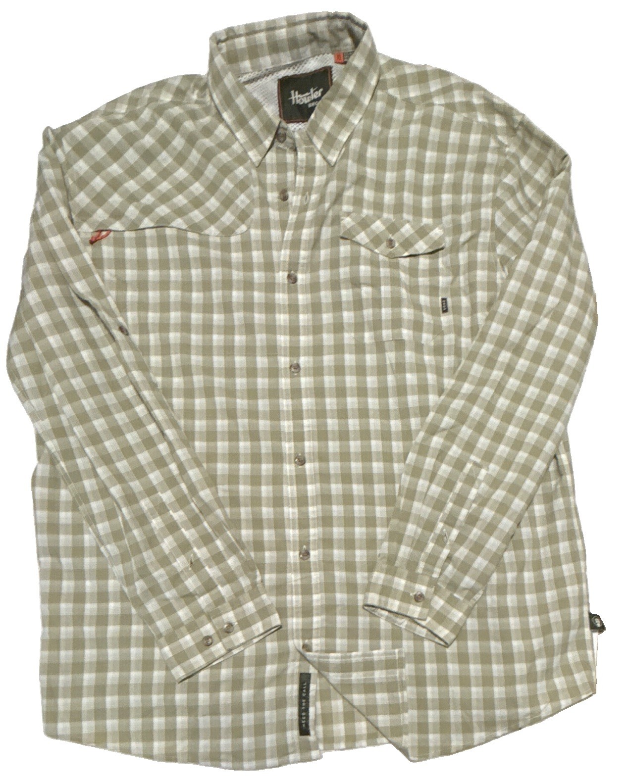 Howler Bros Men’s XL Green/White Plaid Long Sleeve Button-Up Woven Nylon/Poly