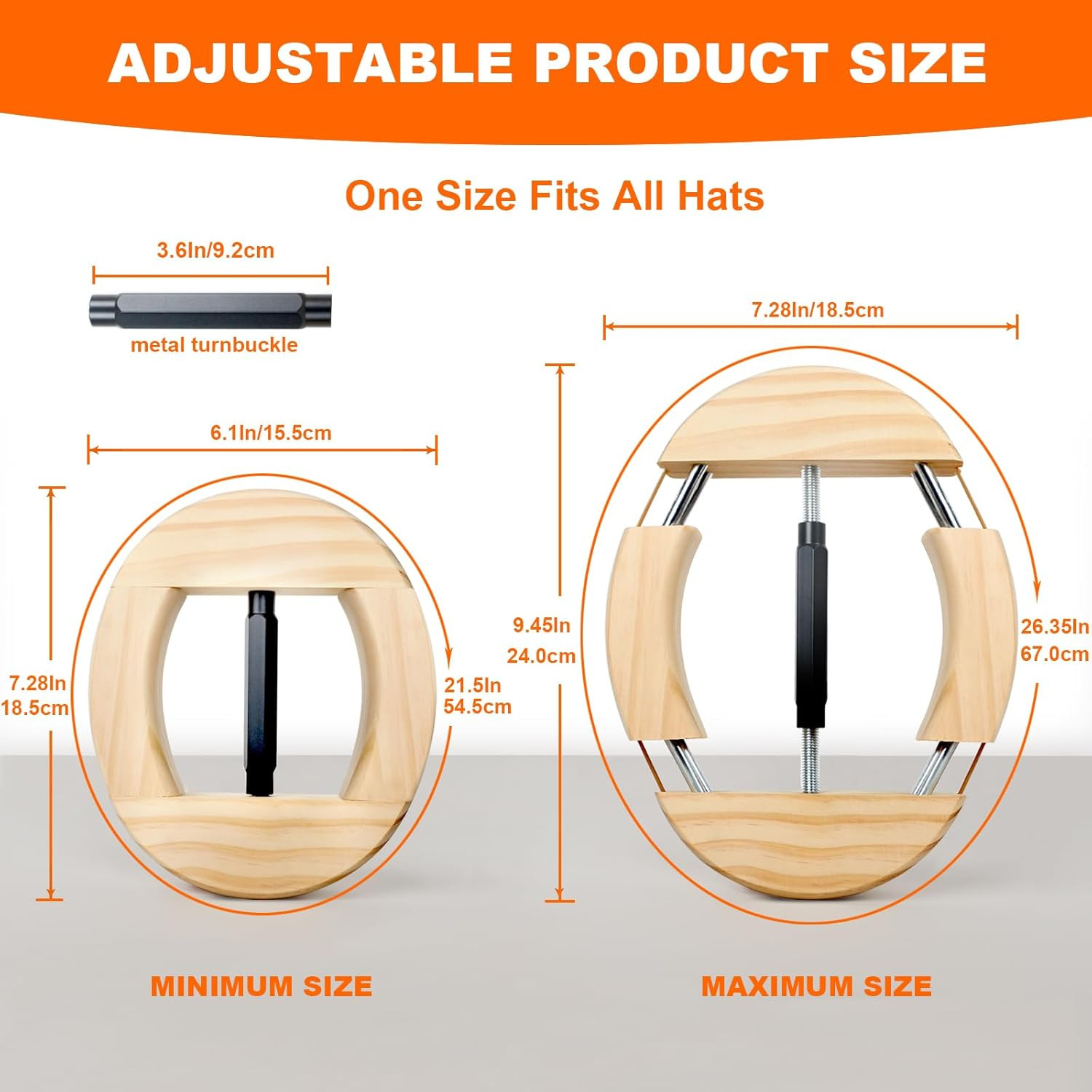 Hat Stretcher 4 Way, Hat Stretcher for Fitted Hats Size 6 7/8 to 8 1/2,