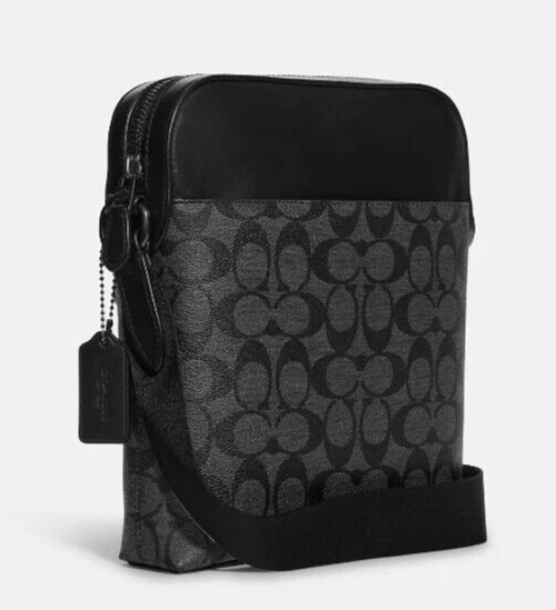 NWT Coach Men’s Houston Flight 4010 Messenger Bag CHARCOAL/BLACK Sig CC Leather
