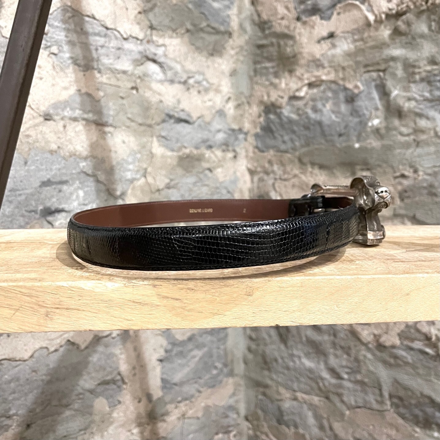 Barry Kieselstein-Cord Black Lizard Dog Buckle Belt – 75cm