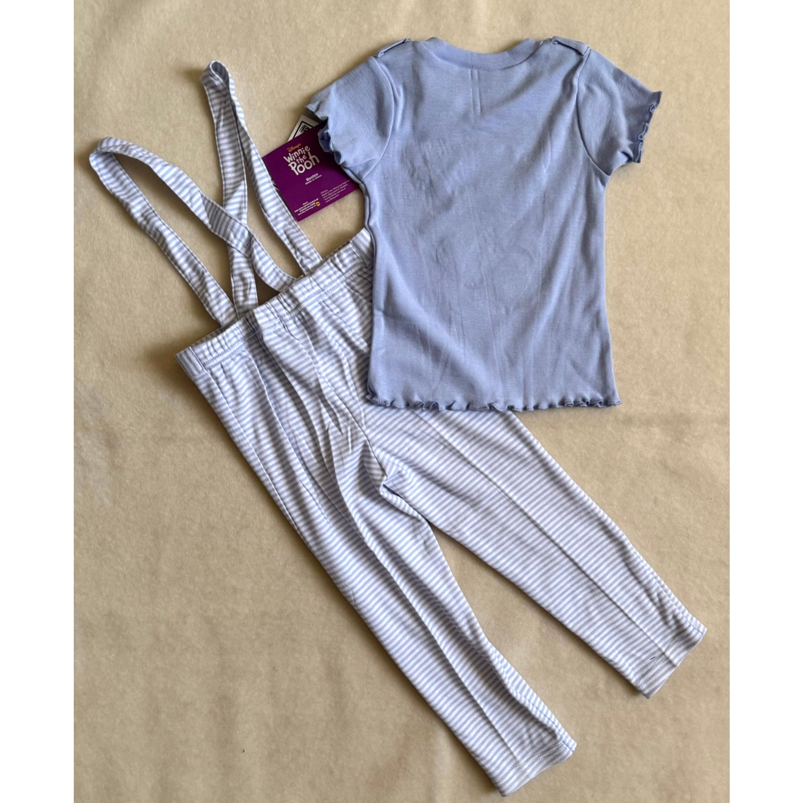 Vintage 90s Disney Winnie the Pooh Overalls Set Girls Size 2T Blue White Piglet