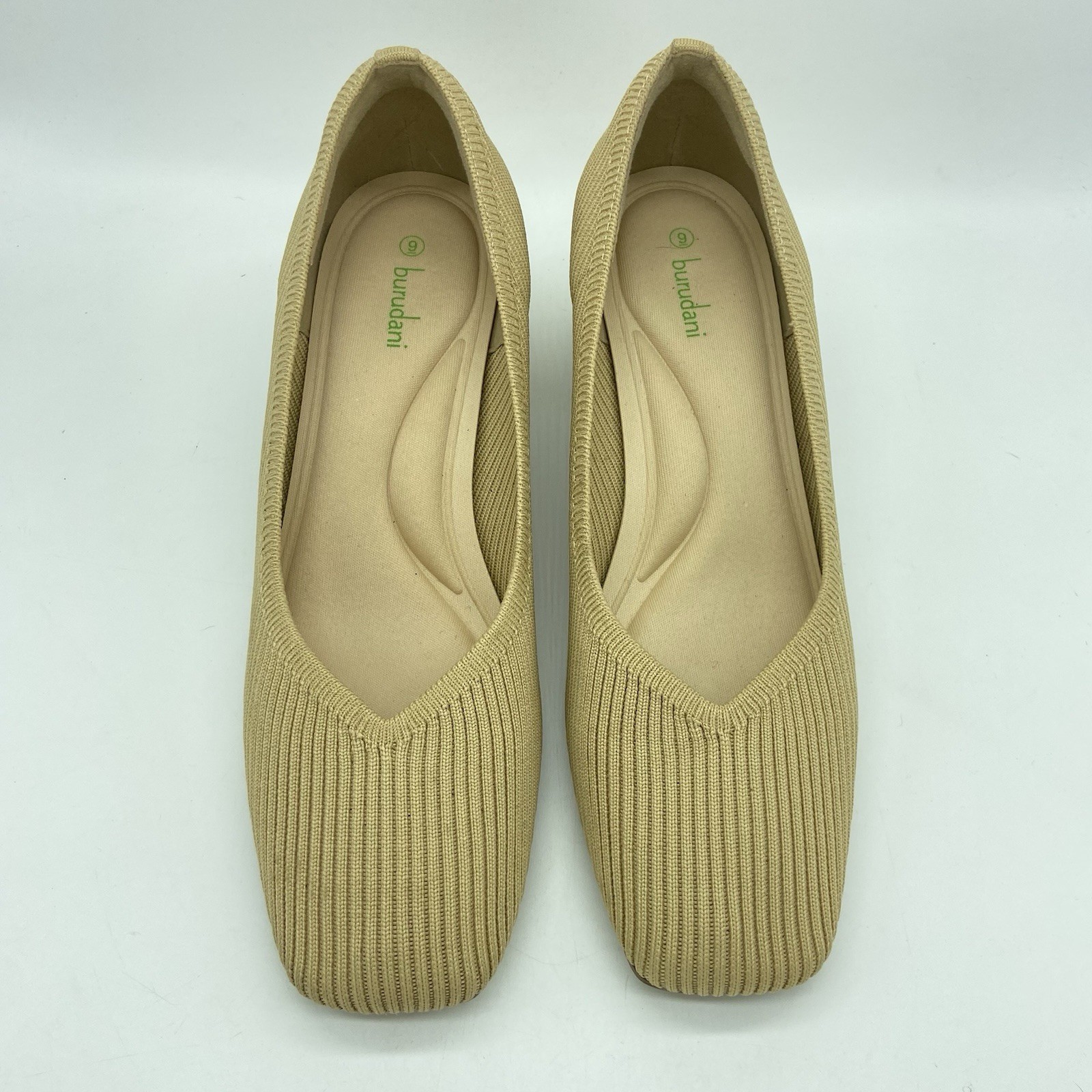 Burudani Womens Beige Ribbed Knit Block Heel Pumps Square Toe Size 9 Tan Shoes